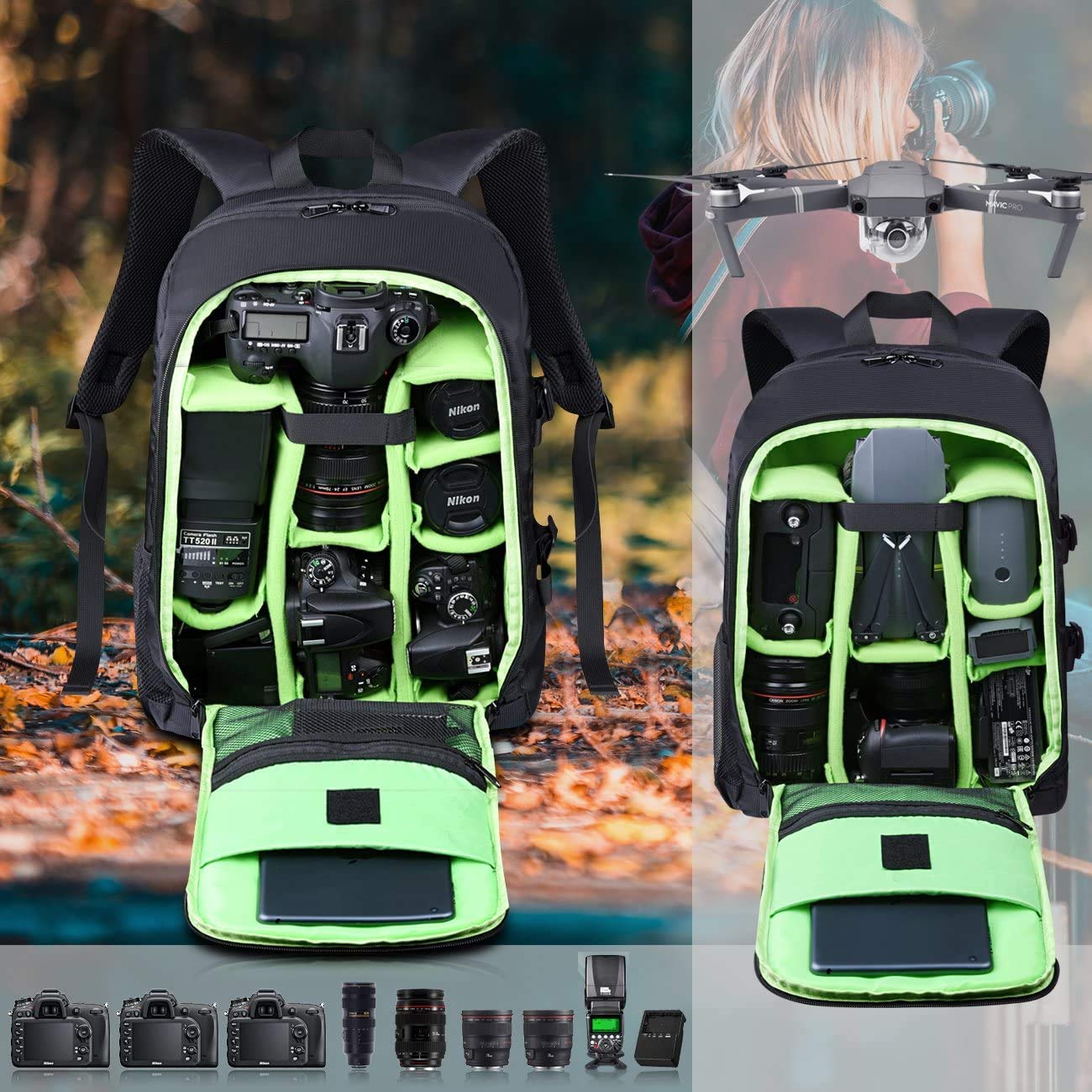 Estarer SLR/DSLR Camera Backpack Waterproof for Nikon Canon Sony Digital Lens GoPro Accessories DJI Mavic Drone 15.6