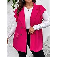 Suit Jackets for Women Plus Size Plus Ruffle Trim Double Breasted Vest Blazer Suit Jackets for Women Petite (Color : Hot Pink, Size : X-Large)
