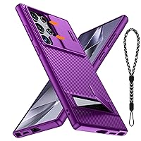 for Samsung Galaxy S24 Ultra Case with Kickstand & Slide Camera Cover, Military-Grade Silicone Shockproof Drop Protection, Slim Case for Galaxy S24 Ultra 5G 6.8 Inch 2024 Purple
