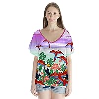 PattyCandy Women's Comfy V-Neck T-Shirt Sea Shells & Tropical Beach Theme Blouse Flutter Sleeve Tops, XS-3XL