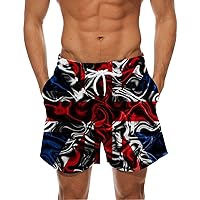Men Swim Top Printing Pocket Buckle Lapel Shorts Mens Swim Trunks with Liner