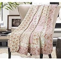 Original 100% Cotton Patchwork Quilt Twin Size Pink Floral Bedspread Coverlet Reversible Vintage Shabby Chic Quilted Throw Blanket Bed Quilt Cover for Couch Sofa