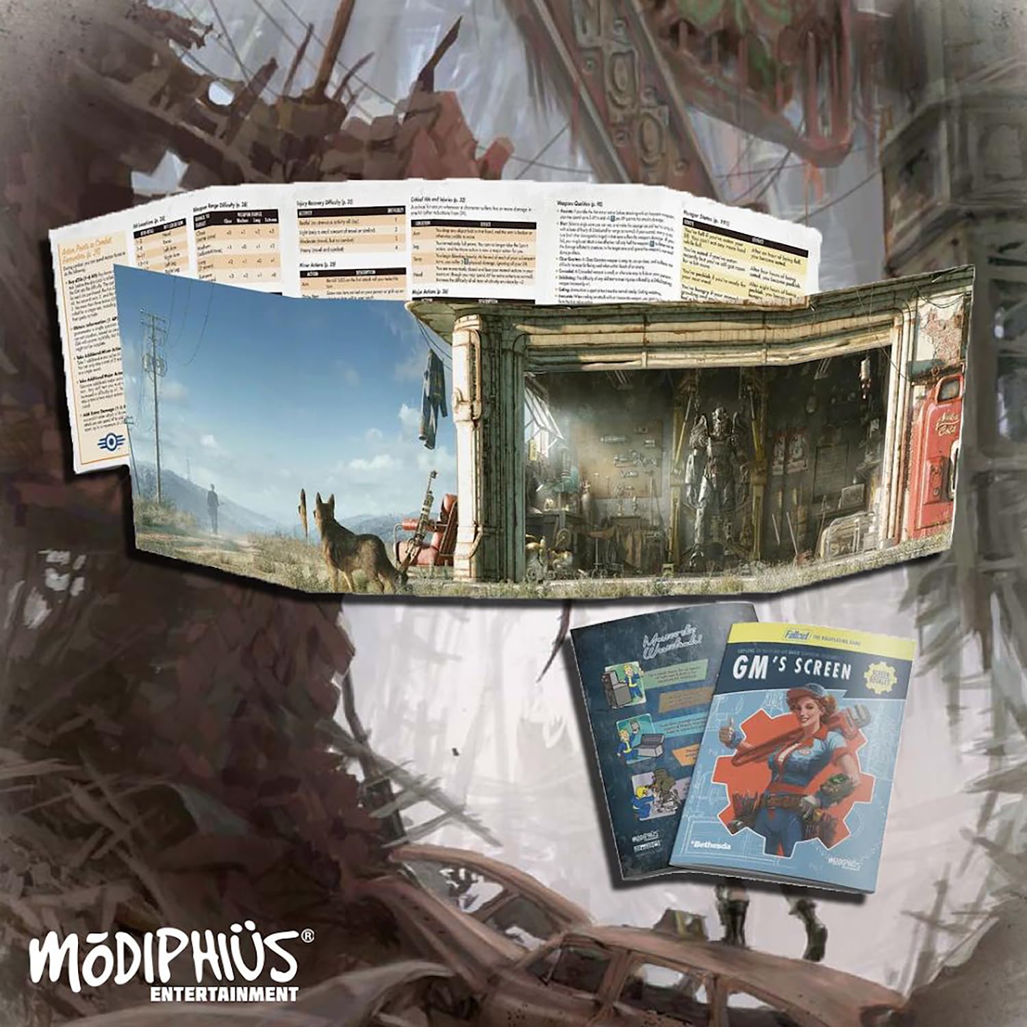 Modiphius Entertainment: Fallout: The Roleplaying Game - GM Screen + Booklet + Flysheet - RPG Accessories, Includes Tables Rules & Guides