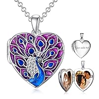 SOULMEET Heart Shaped Epoxy Resin Butterfly/Peacock/Hummingbird/Lotus/Rose Locket Necklace That Holds Pictures Photo Sterling Silver Personalized Locket Gift