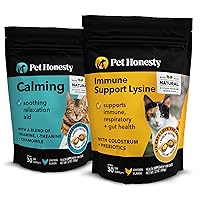 Pet Honesty Cat Calming + Cat Immune Support Lysine Dual Texture Chew Supplement Bundle - Helps Reduce Stress and Cat Anxiety Relief, Allergy Relief – Cat Vitamins with Omega 3s