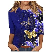 Blusas Casuales De Mujer, 3/4 Sleeve Shirts for Women Cute Print Graphic Tees Blouses Casual Plus Size Basic Tops Pullover