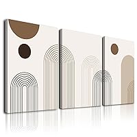 Abstract Boho Wall Art Set of 3, Mid-Century Modern Wall Prints, Framed Canvas Wall Art for Living Room, Minimalist Neutral Beige Brown Geometry Artwork Paintings, Modern Boho Room Decor Ready To Hang