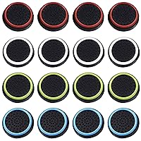 LONG7INES 16Pcs Wireless Controllers Silicone Thumb Grip Stick Cover, Game Remote Joystick Cap for PS4 Dualshock 4/ PS3 Dualshock 3/ PS2 Dualshock/Xbox One/Xbox 360, Black/Blue, Red, White, Green