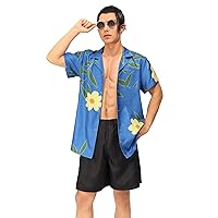 DAZCOS Suguru Geto Cosplay Shirt Slim Fit Floral Costume Hawaiian Beach Button Shirts with Pocket