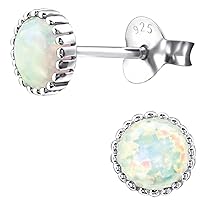 EYS JEWELRY Women's Earrings Round 925 Sterling Silver 6 mm Opal Jewellery Stud Earrings Women's Earrings