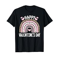 Happy Valentines Day Leopard Rainbow Women Girls Kids T-Shirt