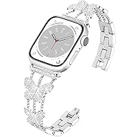 wipalor Butterfly Band for Apple Watch Bands 45mm 44mm 42mm 49mm for Women, Metal Dressy iWatch Bands Womens, Designer Woman Cute Strap for Apple Watch Band Series 9 SE 8 7 6 5 4 3 Ultra 2 1-Silver