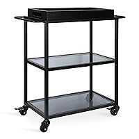 Kate and Laurel Giles Modern Metal Bar Cart with Removable Wood Tray, 28 x 13 x 30, Black, Chic Serving Cart for Storage, Serving, and Display