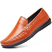 Men's Leisure Loafers Lace Up Genuine Leather Round Toe Upper Stitching Driving Dress Shoe Flexible Flat