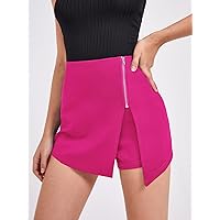 Shorts for Women Shorts Women's Shorts Zip Up Asymmetrical Hem Skort Shorts (Color : Hot Pink, Size : Medium)