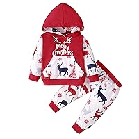 Boy Clothes Jacket 3 Months Tops Outfits Girls Pullover Set Kids Boys Hooded Christmas Trousers Boy (Red, 3-6 Months)