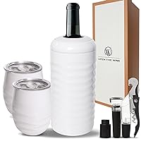 Set of 2 Insulated Wine Tumblers with Lid, Wine Bottle Chiller, and Wine Accessories - Stopper, Aerator, Pourer, Corkscrew - Unique Wine Gifts for Mothers, Women and Wine Lovers (White)