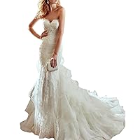 Sexy Sweetheat Mermaid Lace Wedding Dress Bride Gown with Unique Train