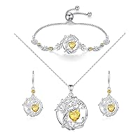 FANCIME Tree of life November Birthstone Jewelry Set Sterling Silver Citrine Pendant Earrings Bracelet Birthday Mothers Day Gifts for women Wife Mom Her