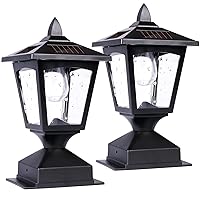 Solar Post Lights Outdoor, Solar Lamp Post Cap Lights, Waterproof Fence Post Solar Lights for Wood Fence Deck Patio Garden Outside Decorative, Fit on 4x4 Wood Posts, 15 Lumens, Black (2 Pack)