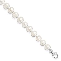 Sterling Silver7-8mm Freshwater Cultured Pearl & CZ w/2in Ext Anklet
