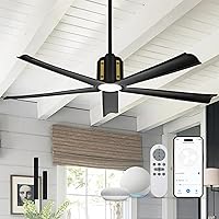 Smart 60 Inch Ceiling Fan, Black Ceiling Fans with Lights and Remote, Quiet DC Motor, Voice Control with 2.4G WIFI, Modern Indoor Ceiling Fans with Light for Bedroom Patio, CF02-BK