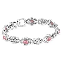 American West Sterling Silver with Rhodonite Gemstone Women's Concha Link Bracelet, Sizes Small - Large