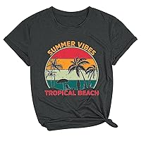 Summer Vibes Tropical Beach Letter T-Shirt Women Funny Palm Tree Tee Tops Casual Loose Short Sleeve Hawaiian Blouses