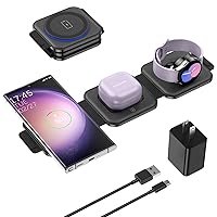 Travel Charger for Samsung Multi Devices, Foldable 3 in 1 Wireless Charging Station Fast Charging Stand/Pad Compatible for Samsung Galaxy S24Ultra/S23/S22/S21/Note20 Galaxy Watch6/5/4/3 Galaxy Buds