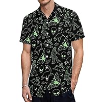 Green Lines Cryptid Pattern Men's Shirts Short Sleeve Hawaiian Shirt Beach Casual Work Shirt Tops