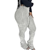 Women Stacked Pants Flare Sweatpants High Waisted Striped Fuzzy Lounge Butt Lifting Leggings