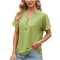 Women's Shirts Casual Short Sleeve Tops Summer V Neck Button Tee Top Loose Fit Cozy Tunics 2024 Trendy Clothes