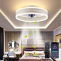 Quiet Ceiling Fan with Lighting 72 W Dimmable Ceiling Light with Remote Control and App 6 Speeds Lamp with Fan Timer Ceiling Fans Bedroom Living Room Light (White, 50 cm)