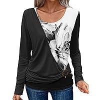 Long Sleeve Tops for Women Oversized Round Neck Pullover Fashion Comfy Blouse Sweatshirt Loose Print Tunic T Shirt