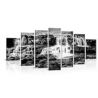 RyounoArt Xlarge 7 Pieces Waterfall Paintings Canvas Wall Art Black and White Nature Landscape Picture for Living Room Bedroom Decor Modern Scenery Artwork Framed