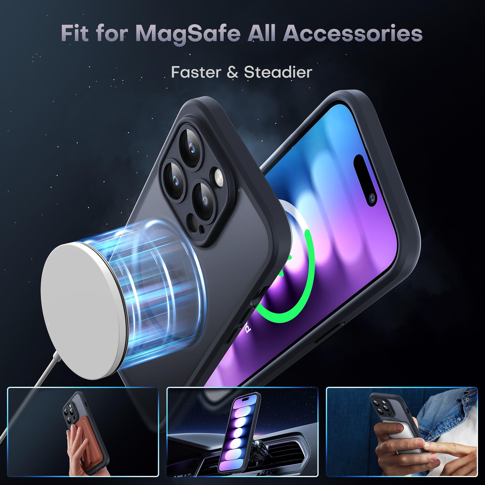 TOCOL 3 in 1 Magnetic for iPhone 15 Pro Max Case, Upgraded [Full Camera Protection] with 2 Screen Protector, Fit for MagSafe [Military Grade Drop Tested] Translucent Matte Back Phone Case 6.7