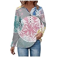 Tshirts Shirts for Women Sexy Gradient Tie Dye Shirt Cute Ethnic Floral Tees Long Sleeve Baggy Henley Blouses