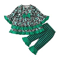 Footsies Baby Girl Infant Babys Girls Irish Festival Winter Long Sleeve Top Striped Flared Pants 2 Piece Set 4 Baby (Green, 12-18 Months)