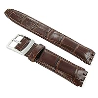 17mm Genuine Leather Alligator Grain Padded Dark Brown Watch Band Fits Swatch
