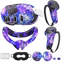 Compatible with Meta Quest 3 Accessories, VR Silicone Face Cover, VR Shell Cover,Touch Controller Grip Cover,Camera Lens Protector Set Compatible with Oculus Quest 3 (Starry Purple)