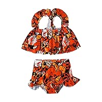 Swimsuits Preteen Girls Toddler Summer Girls Bowknot Orange Leaves Printed Ruffles Two Boy Shorts Swimwear for