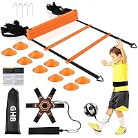 GHB Pro Agility Ladder Soccer Kick Trainer Set 20ft 12 Rung10 Cones and 4 Stakes Speed Agility Football Training Equipment with Carrying Bag