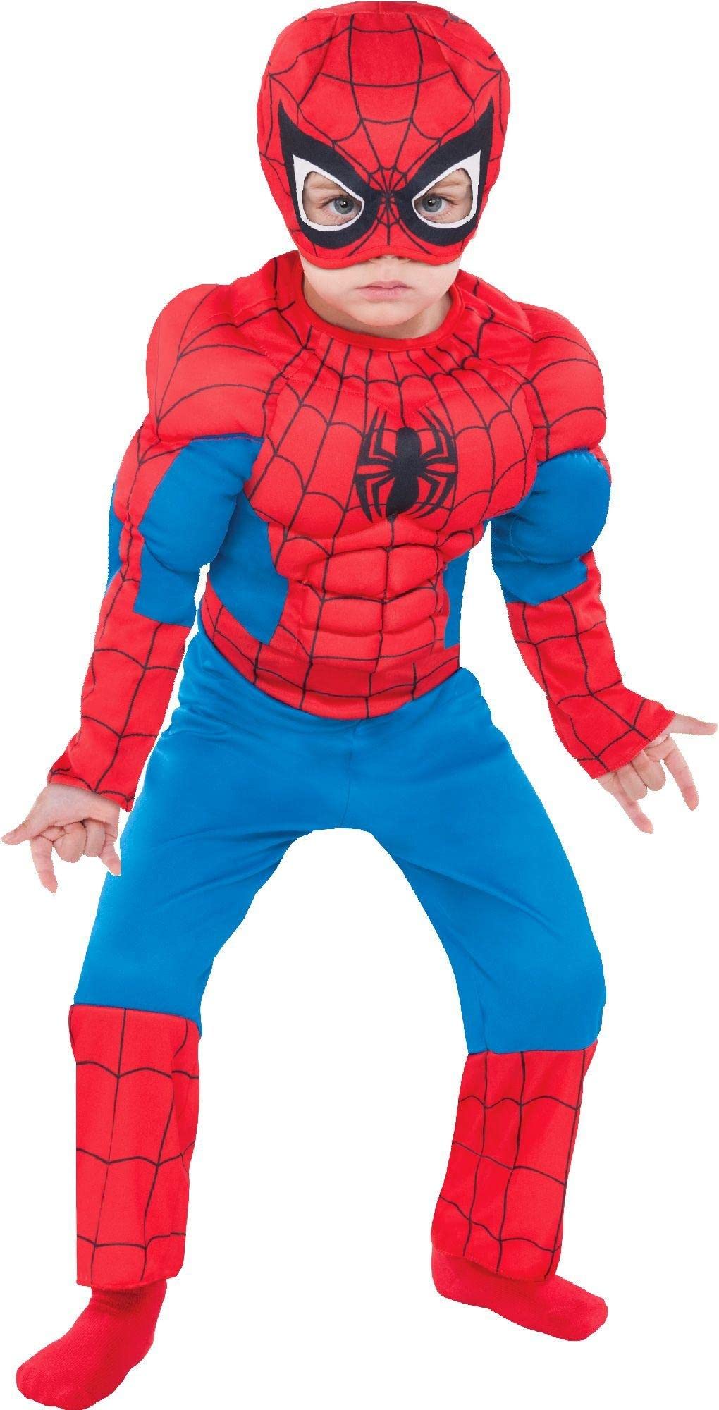 Party City Classic Spider-Man Muscle Halloween Costume for Toddler Boys, Includes Headpiece