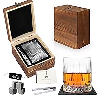 Whiskey Glasses Set, Whiskey Stones Gift Set for Men- Scotch Bourbon Whisky Glass with Wooden Gift Box, Best Birthday Gifts for Men, Dad Husband Father's Day Groomsmen Gifts