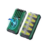 Solar Charger Solar Power Bank Portable External Battery Backup Wireless Charger Real Rated 10000 mAh 4 Built-in Cables with LED Flashlights and Carabiner Waterproof for iPhone Android (Green/Black)
