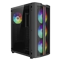 GAMDIAS Mid-Tower ATX Computer Gaming Case w/Tempered Glass, 4X 120 mm RGB PC Fans, Up to 6X 120mm Fans, Two Sleek RGB Light Strips