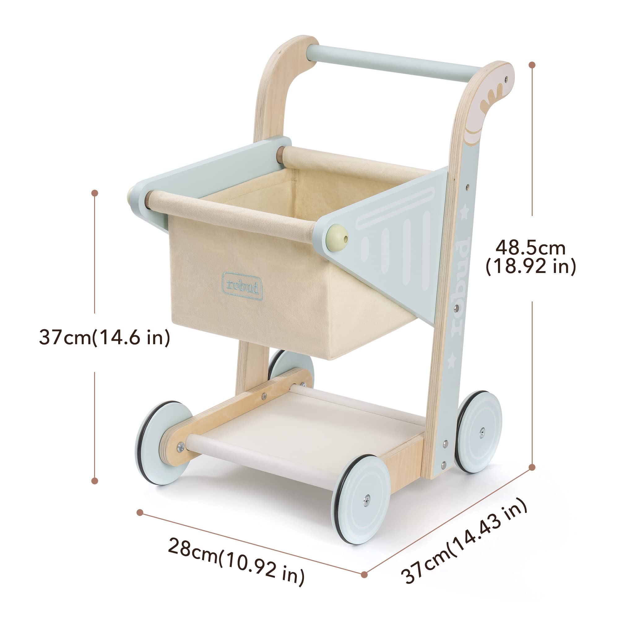 ROBUD Wooden Baby Walker for Girls Boys, Wooden Shopping Cart for Kids Toddlers, Learning Walker Toys for 10 Months 1 Year Old
