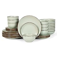 Stone Lain Brasa Modern Stoneware 32 Piece Dinnerware Sets, Plates and bowls Sets, Dish Set for 8, Light Green