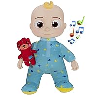 CoComelon Official Musical Bedtime JJ Doll, Soft Plush Body – Press Tummy and JJ sings clips from ‘Yes, Yes, Bedtime Song,’ – Includes Feature Plush and Small Pillow Plush Teddy Bear – Toys for Babies