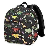 Lightweight Toddler Kids Backpack with Chest Strap For Boys and Girls, Preschool Kindergarten 3-6 Years Old 30 Colors (Dinosaurs/Black)